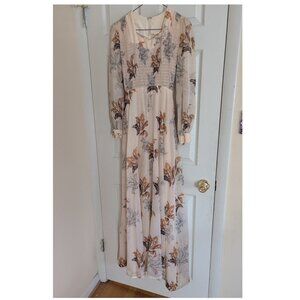 Vintage 70s Full Length Peach Boho Peasant Prom Dress Junior Size 11